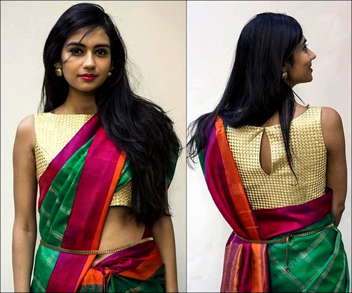 Green Cotton Handloom Boat Neck Blouse|Meri Ninad|Suta