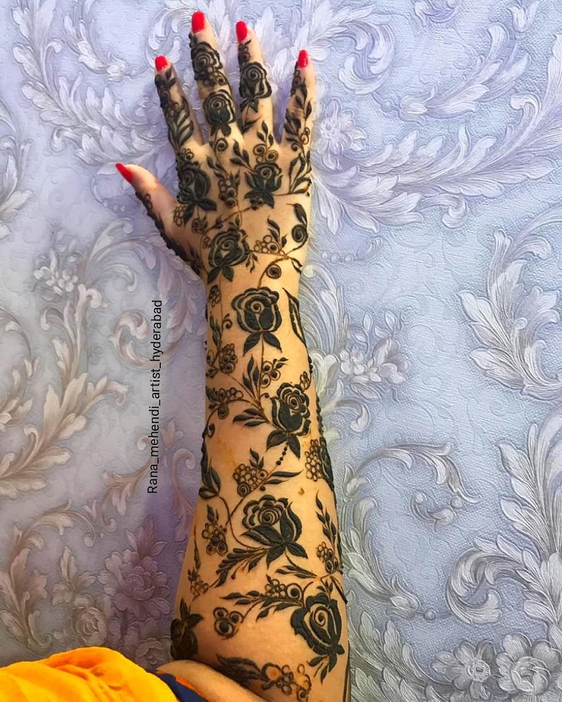 Rose Mehndi Design : Romantic Modern Rose Flower Mehndi Design Pics