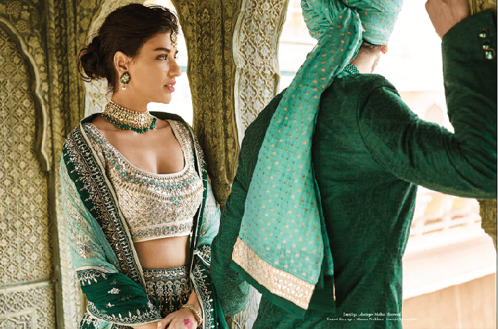 Buy Green Italian Organza Hand Embroidered Crystal Bridal Lehenga Set For  Women by Niamh By Kriti Online at Aza Fashions.