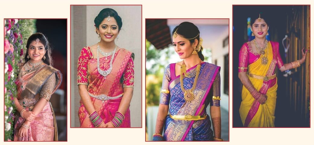 Peach jaal jacquard Kanchipuram wedding silk saree, contrast traditional  design border & intricate jaal pallu