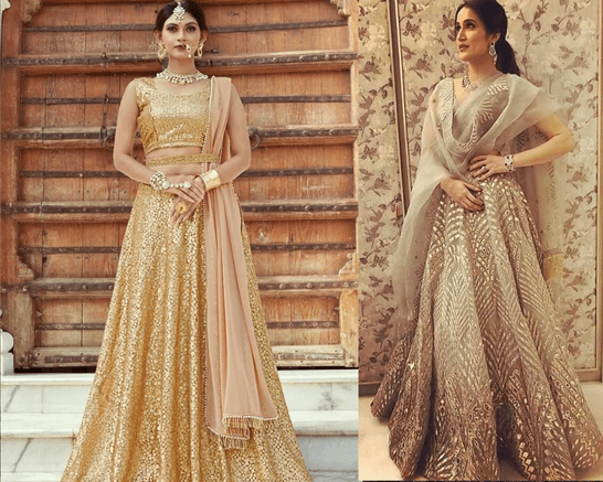 Buy Gold Net Embroidered Geometric Sweetheart Neck Bridal Lehenga Set For  Women by Nitika Gujral Online at Aza Fashions.