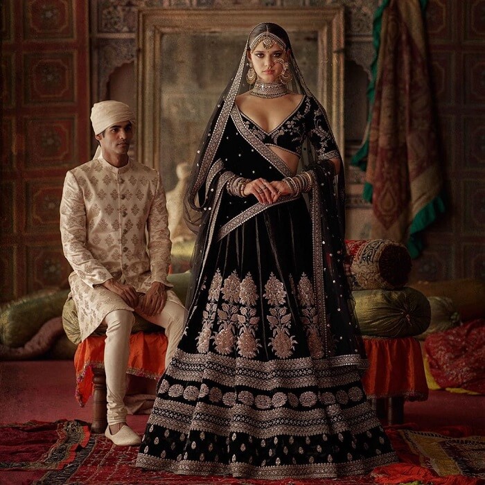 Buy Bollywood Sabyasachi Inspired Black color Fine art silk bridal lehenga  choli in UK, USA and Can | Bridal lehenga choli, Floral lehenga, Designer  lehenga choli