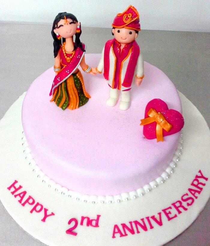 2nd Anniversary Fondant Vanila Cake (Heart) | Anniversary Cakes