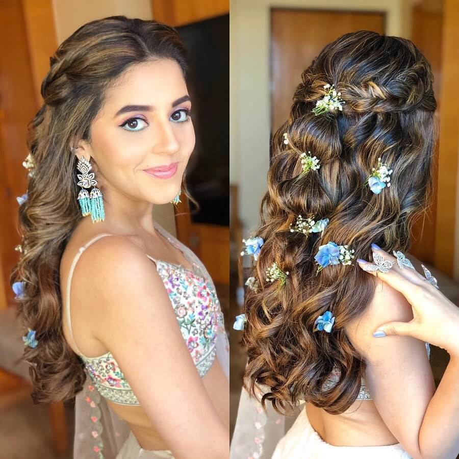 Photo of Half up half down hairstyle with roses | Indian hairstyles, Bridal  hairstyle for reception, Long hair styles