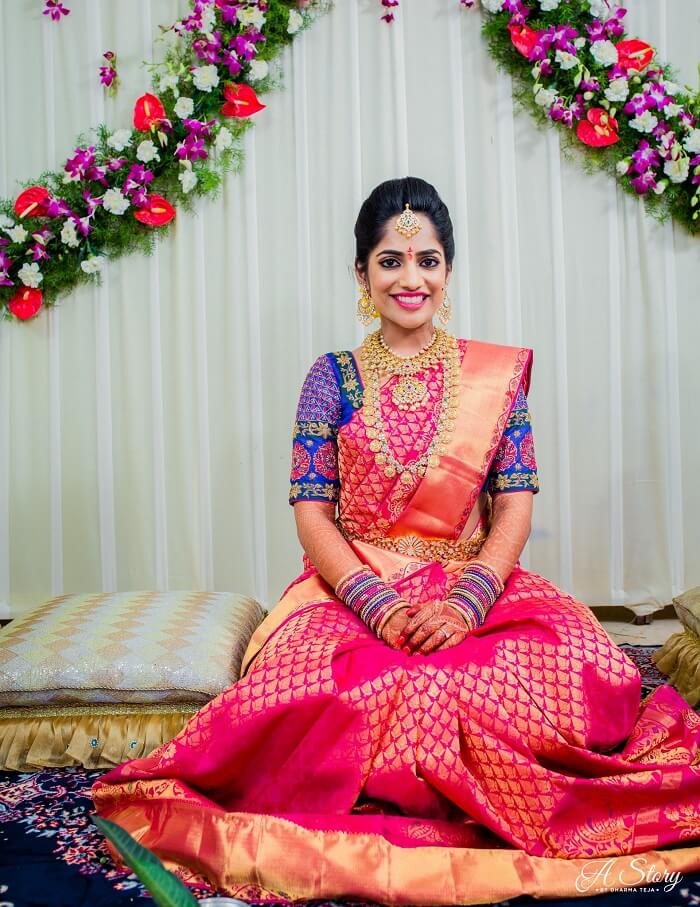 Bride in pink outlet saree