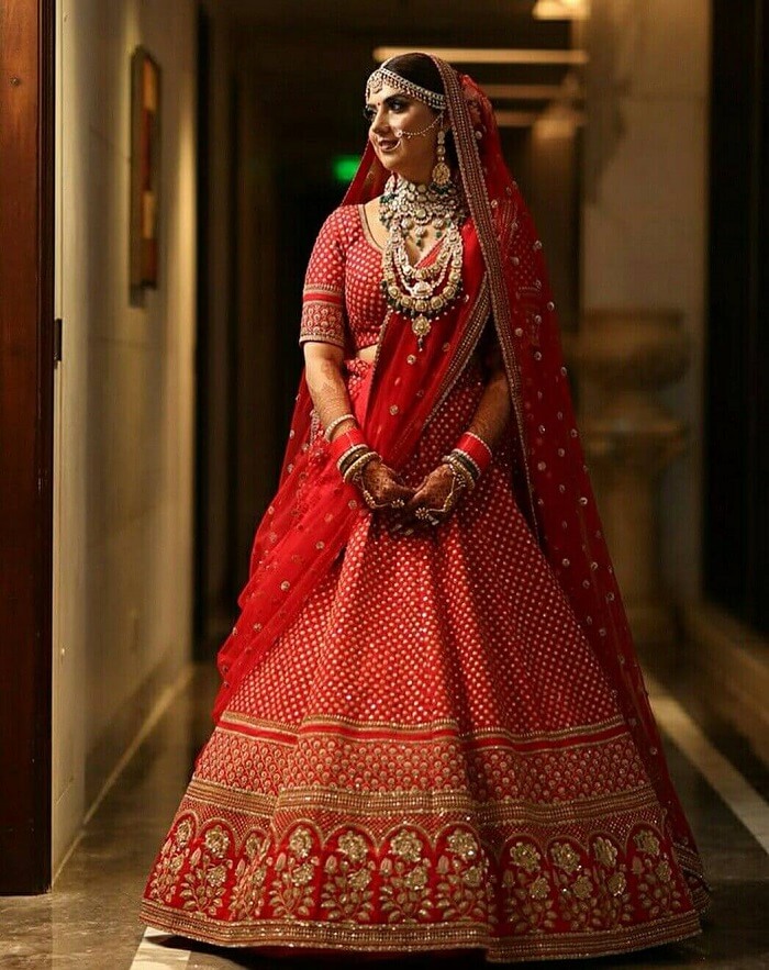 Red Gold Traditional Wedding Lehenga | Indian wedding inspiration, Indian  wedding couple photography, Indian fashion