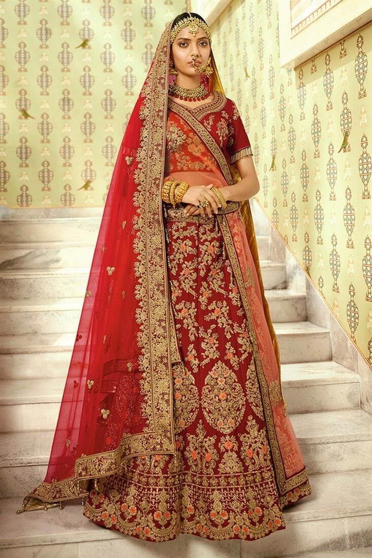 red bridal lehenga with double dupatta