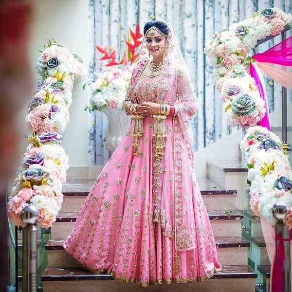 Light Pink Heavy Embroidered Bridal Lehenga – Maharani