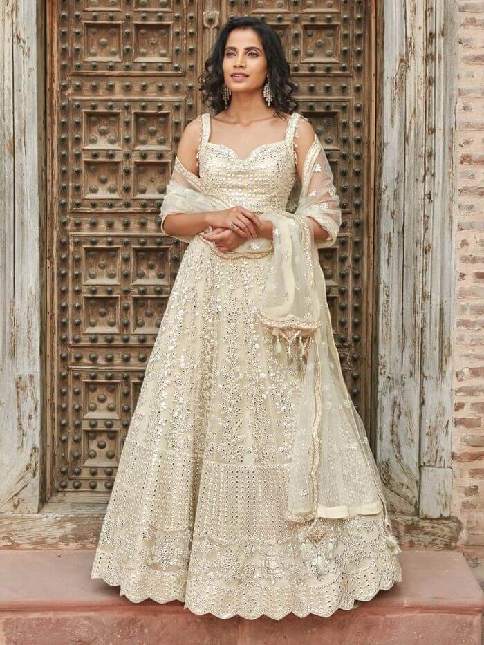 White Embroidered Sequined Wedding Guest Lehenga 1914 – Mohi fashion