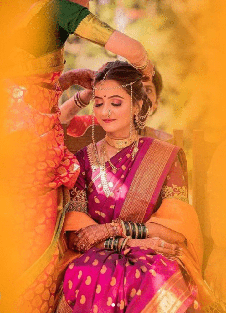 Traditional Marathi Wedding Paithani Saree For Haldi Ceremony