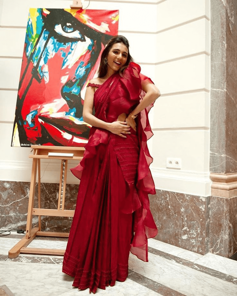 Dazzling Maroon Engagement Contemporary Style Saree